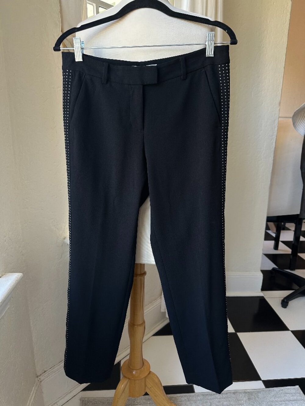 Michael Kors Black Rhinestone Side Stripe Ankle Pants Size 4